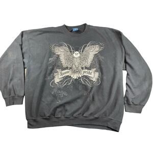 Vintage Bald Eagle Honor & Pride Biker Graphic Crewneck Sweatshirt Sizs XL Black